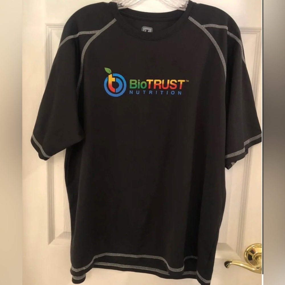 BioTrust Nutrition black shirt on Champion double dry